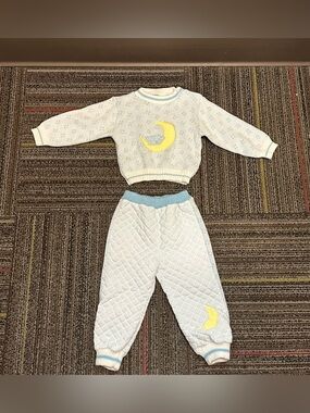 Vintage 80s Sears Baby Boy Outfit 24M blue sweater quilted pants